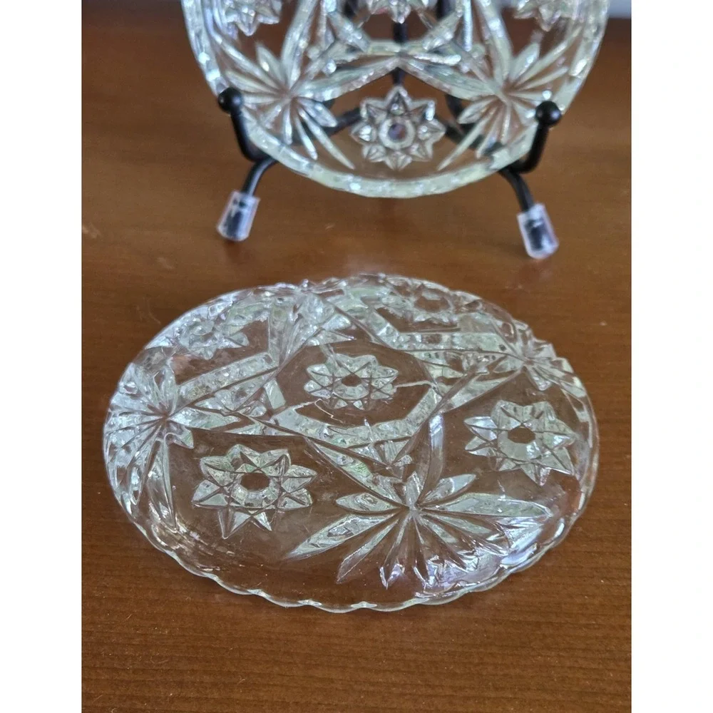 2 Anchor Hocking Star of‎ David Crystal Drink Coasters Trinket Dishes Scalloped